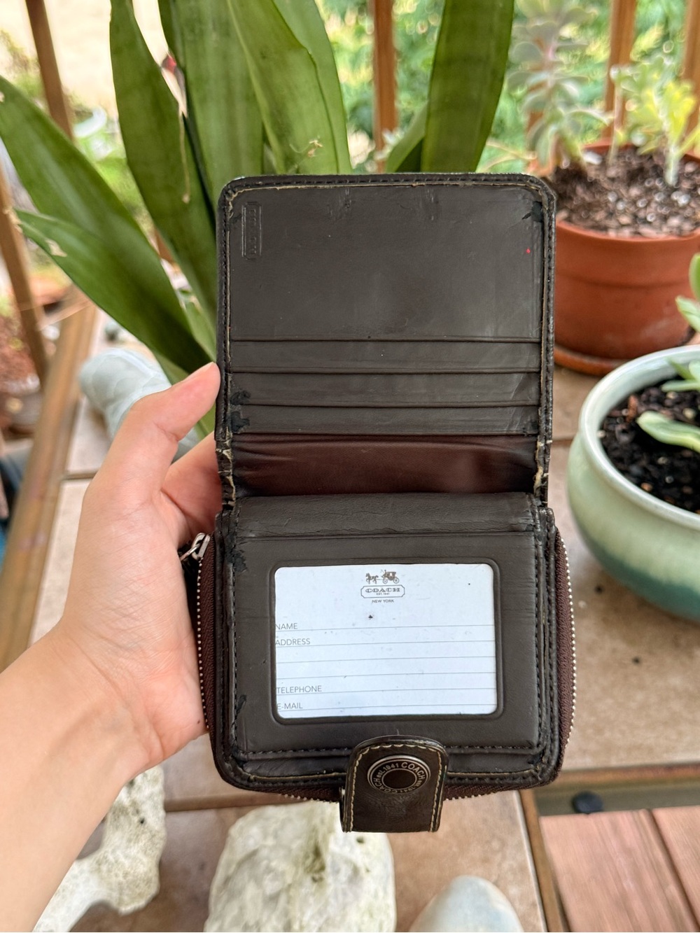 Coach Brown Signature Canvas Zip Wallet with Dark Brown Trim - Picture 3 of 5